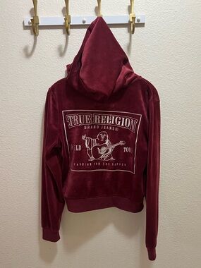 True Religion Y2K Burgundy Velour Zip-Up Hoodie